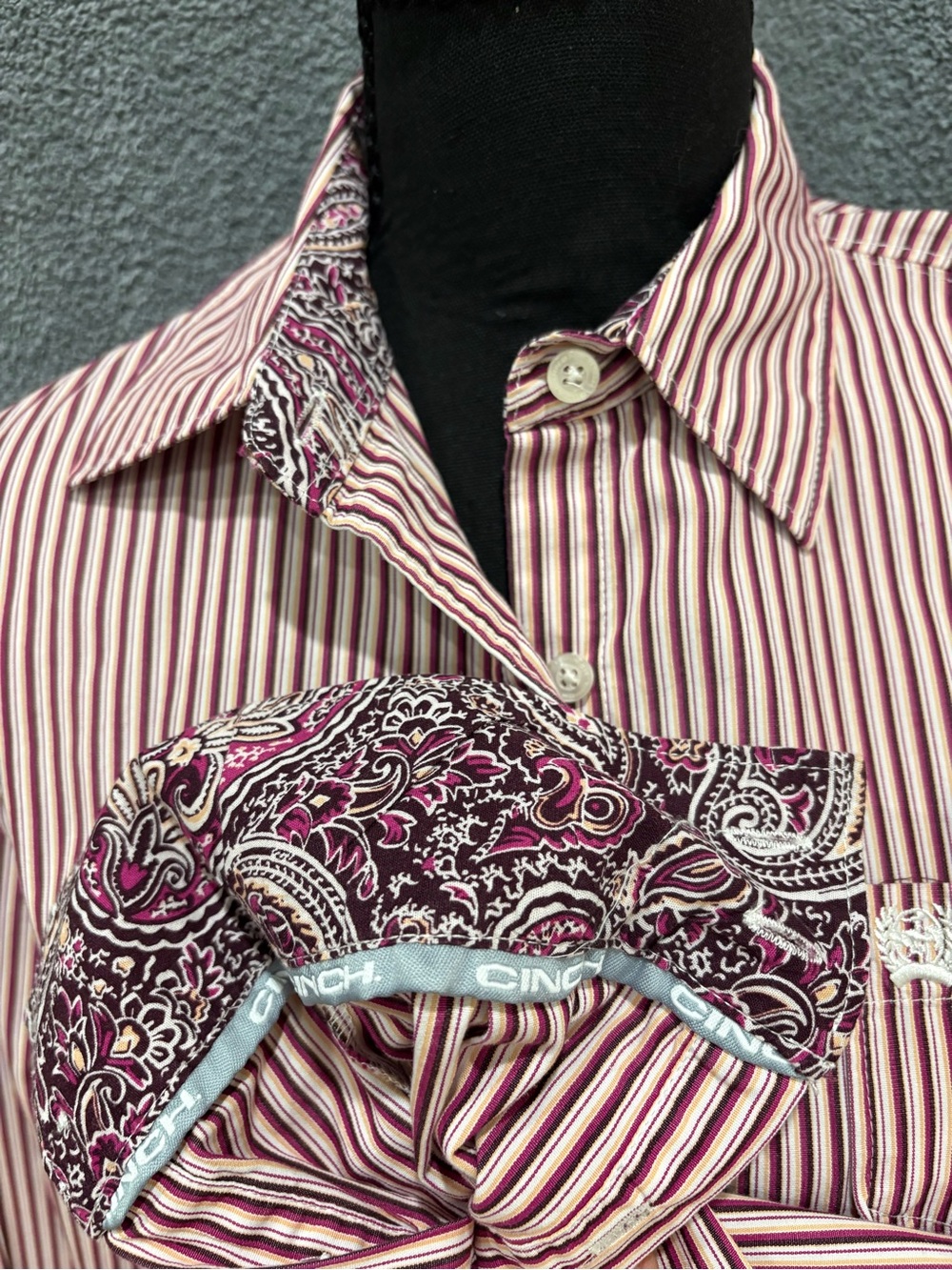 Cinch Women's Red and White Striped Button-Down Shirt - Picture 4 of 5